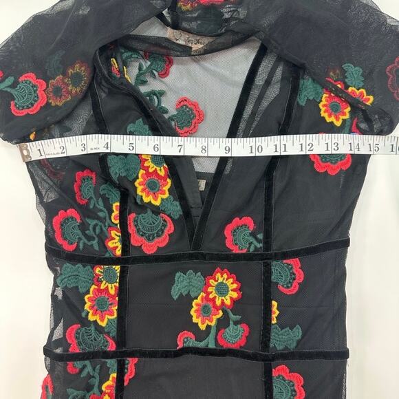 For Love & Lemons Black Mesh Embroidered Floral Maxi Jumpsuit Size XS - Picture 9 of 9